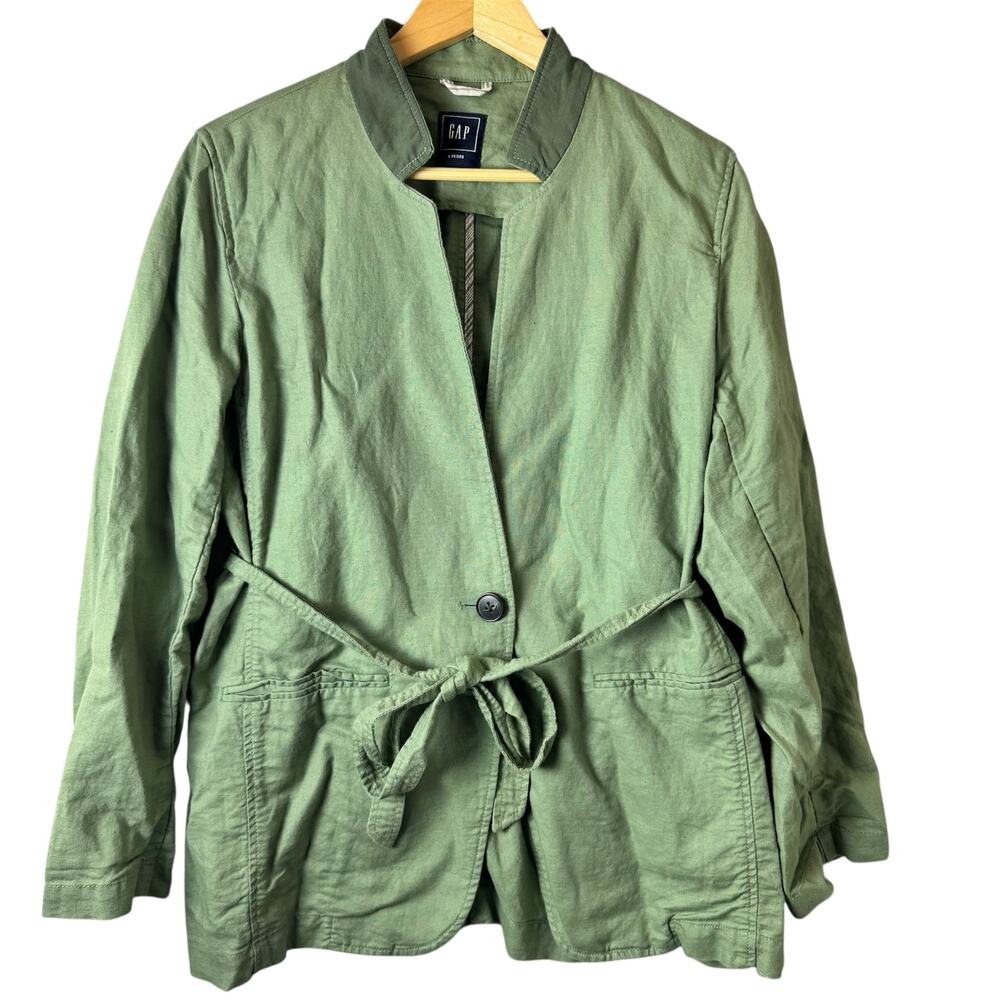 Gap Linen Cotton Relaxed Blazer Olive Green Women’s Large Lightweight Minimalist